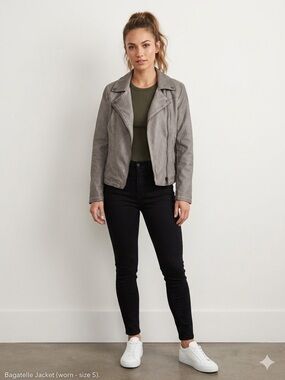 BAGATELLE Leather Moto Jacket in Taupe Gray. Size S
